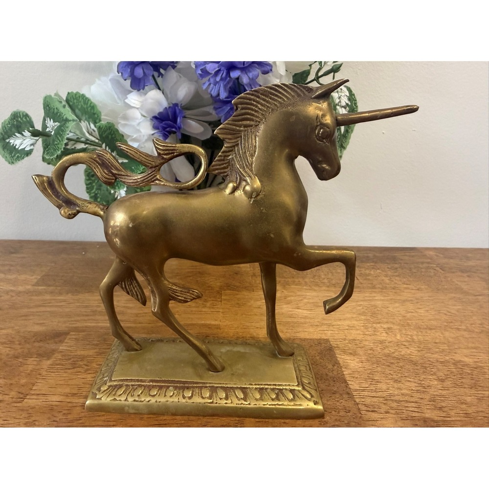 Vintage Brass Prancing‎ Unicorn Sculpture Mythical Home Decor MCM Holiday Gift
